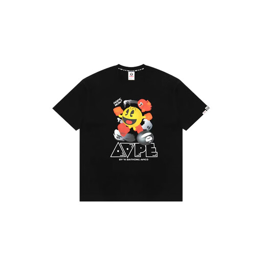 
AAPE short-sleeved ape man camouflage summer cartoon print loose versatile men and women tops, half-sleeved A691 black M