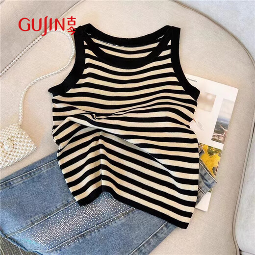 Gujin (Gujin) Ice Silk à rayures à rayures à soie à grécelle pour les femmes en été, à l'extérieur et à l'intérieur, à fond sans manches minces minces minces pour les femmes