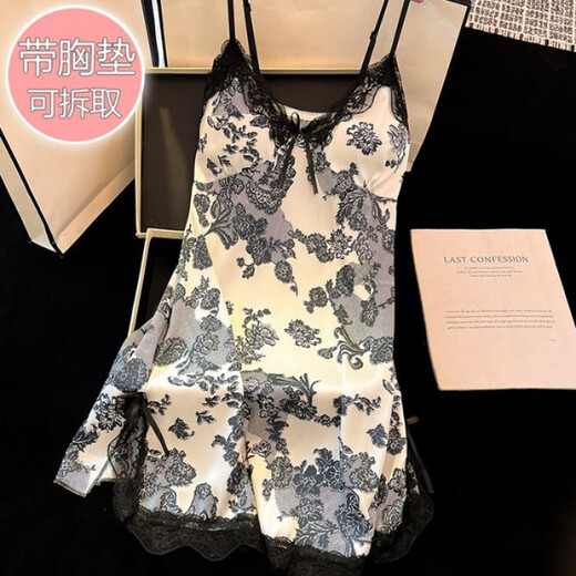 COLORFUL GEMS冰丝睡裙女夏季V领吊带胸垫款甜辣气质家居服 F902#草莓 170 M
