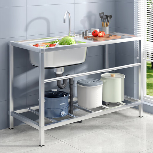 Yeyu commercial household stainless steel sink with bracket kitchen single and double sinks for washing dishes and vegetables wash basin with platform canteen economical platform length 100 width 42 height 75 without faucet