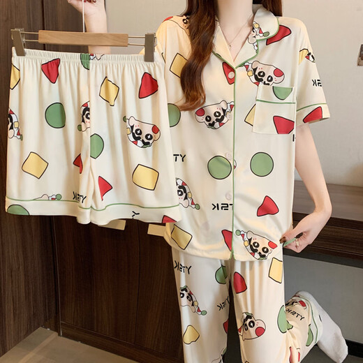 
Hanrui cartoon milk silk women's pajamas three-piece set home clothes FS*14137 170 M
