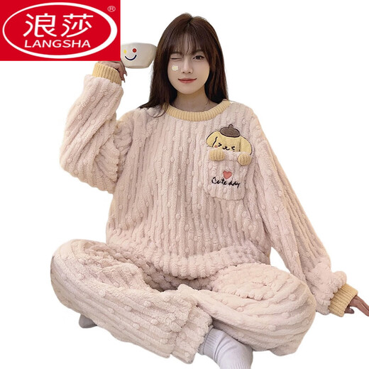 Langsha Koralle Velvet Pyjamas für Frauen im Herbst und Winter verdickte Wärme sowie Samtflanell Süßes und niedliches Cartoon lose Hauskleidung #kmn-6621 Verdickte Modell M [75-100] Jin [Jin gleich 0,5 kg]
