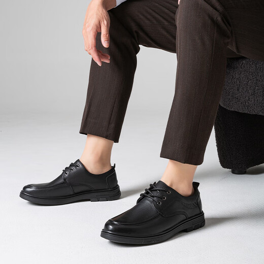 Red dragonfly leather shoes men's business casual men's shoes single shoes soft sole British lace versatile shoes men WTA31568 black 43