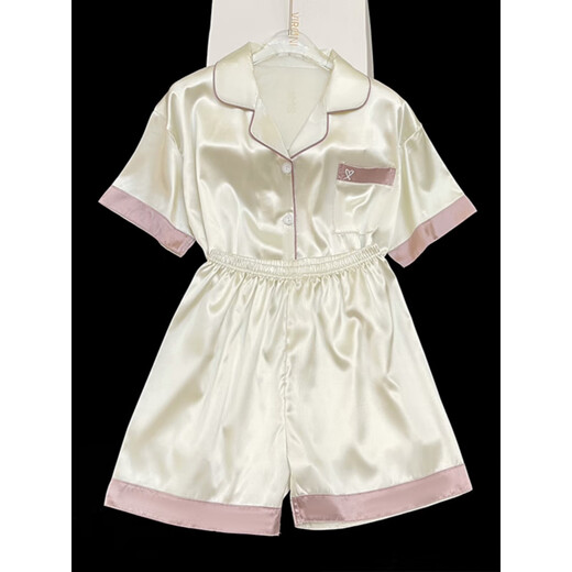 Leichte Irene Neujahres neues Ice Silk Pyjamas Kurzarm sommerdünner Stil Dünner Stil im Freien im Freien Home Cloding Set Frühling und Sommer FS_9214# Strickjacke Double Short Lace Pocket m