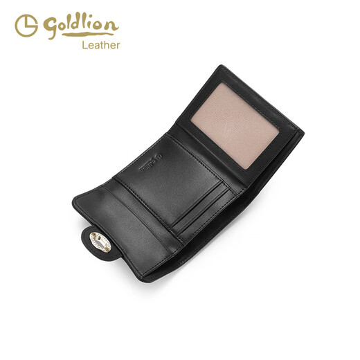 GY goldlion金利来女士钱包真皮小众钱夹女式黑色休闲钱夹零钱包简约潮流卡包 黑色