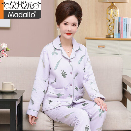 Modal autumn and winter mother air cotton mezzanine pajamas women's suit middle-aged women's long sleeve thin large size home clothes 12147 M