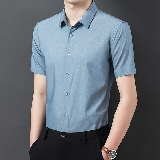 2025 neues Shirt mit kurzärztem Hemd für Herren Sommer Mulberry Silk Casual Business Solid Color Shirt-Sex-Hemd mit mittlerem Alter Roland Grey L 175 Vorschläge [130-150jin [Jin entspricht 0,5 kg]]