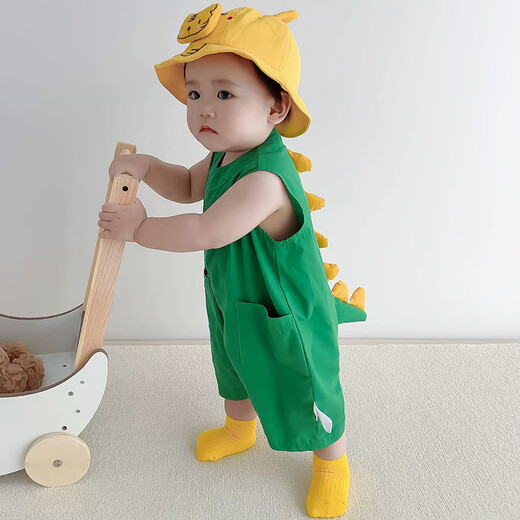 G.DUCKKIDS纯棉男女宝宝连体衣夏季天装新生哈幼婴儿衣服外穿0-12346789个月 绿色恐龙 无袖 100cm 100