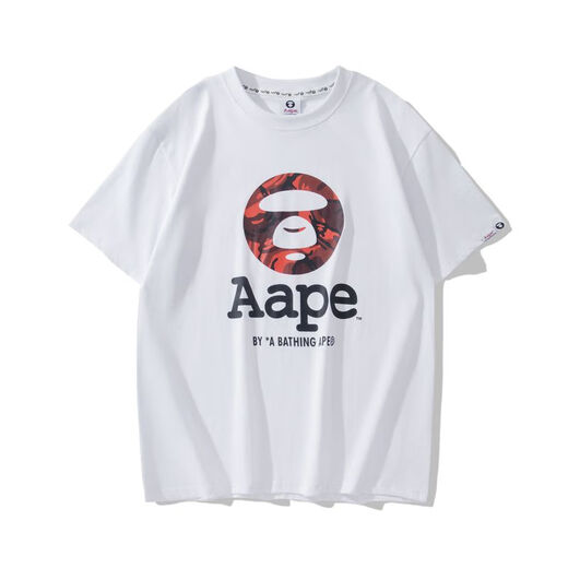 AAPE Trendy Brand Ape Pure Cotton New Affe Kopf Sommer vielseitig lose kurzärmelige Tarn-Cartoon-Buchstaben gedrucktes T-Shirt 723# White L.