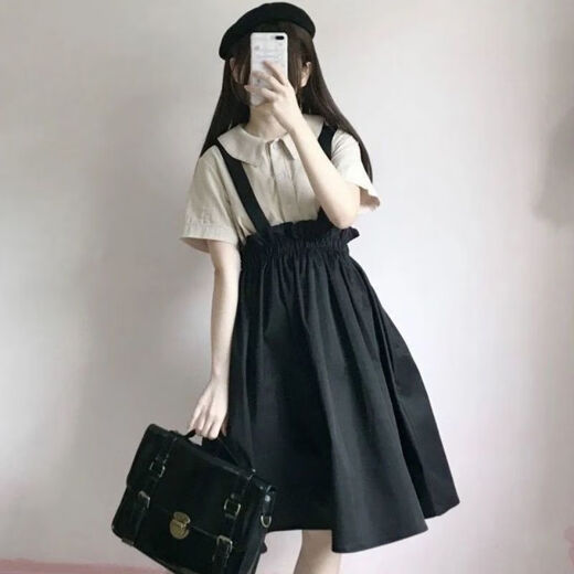 Single Nanwei Single/College Set Estudiantes Estudiantes de la camisa de manga corta japonesa para mujeres + Correa de cintura alta Conjunto de dos piezas Nuevo estilo 683 Black Skirt L Recomendado 103-120Jin [Jin iguala 0.5 kg]