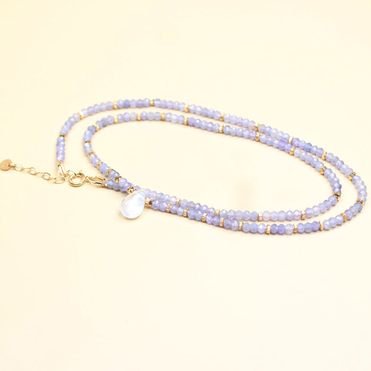 Guran Natural Clavicle Chain Women's Original Design Colored Gemstone Beaded Neck Ornament Blue Moonlight Crystal Pendant Necklace Light Purple 40cm3mm