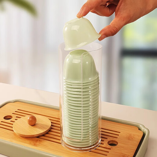 Shuimi high-end imitation jade disposable kung fu tea cup for home office and entertaining guests, thickened and high temperature resistant tea cup, cup holder 1 thickened and anti-scalding