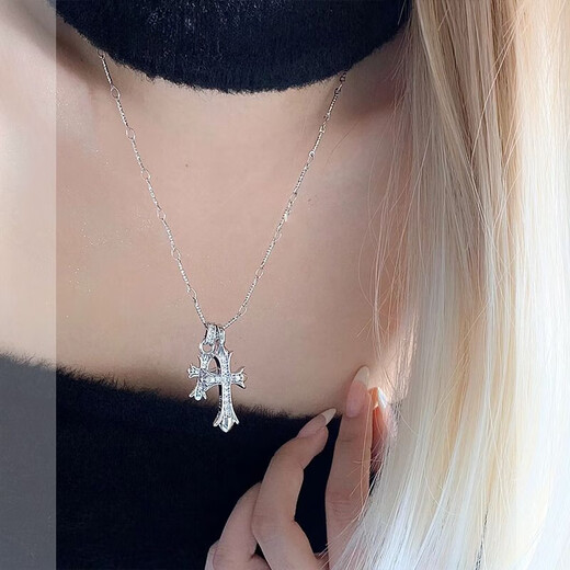 QUAMER Old Phoenix Gold Store Double Cross Zircon Long Sweater Chain Women's 2025 New Light Luxury Niche Fashion Silver Long Necklace 1479
