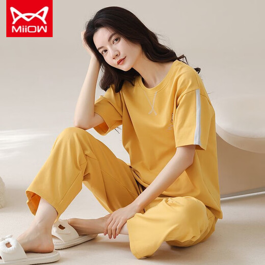 猫人 MIIOW新款夏季女睡衣短袖长裤薄款春夏外穿家居服夏天套装 短袖+长裤 YZT-9719 M 适合(80-100斤)穿