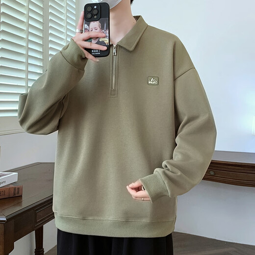 Hualin Fashion New Revers Sweatshirt Herren-Langsalz Trendy Shirt Lose Hong Kong Style T-Shirt Spring und Herbst 9926 Green XL 115-130jin [Jin entspricht 0,5 kg]
