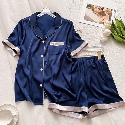 高级感冰丝睡衣女夏短袖短裤甜美可爱家居服宿舍家居服套装外穿 套WLW9226 XL 【建议115-130斤】