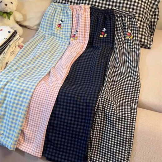 Fhhuabd Pyjama Hosen Mickey Plaidhose Frühling und Sommer Dünne Freizeithosen zu Hause und die Schüler können im Herbst 854 eine Walkhose nehmen [Hosen] l [95-115jin [Jin entspricht 0,5 kg]]
