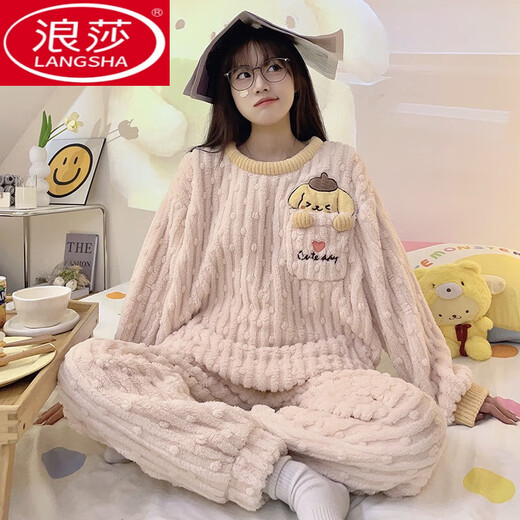 Langsha Koralle Velvet Pyjamas für Frauen im Herbst und Winter verdickte Wärme sowie Samtflanell Süßes und niedliches Cartoon lose Hauskleidung #kmn-6621 Verdickte Modell M [75-100] Jin [Jin gleich 0,5 kg]
