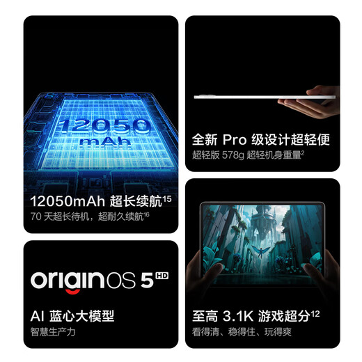 
vivoPad5 Pro 12GB+256GB Cold Star Ash [National Subsidy 15% Tablet] Dimensity 9400 13-inch 12050mAh Original Color Eye Protection Screen Tablet