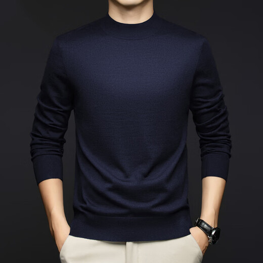 NOSSKISS luxury high-end brand wool sweater men's worsted mercerized pure wool sweater spring and autumn half turtleneck thin bottoming shirt dark gray 100-count mercerized M 170