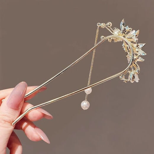 Jieyi super fairy lily of the valley pearl tassel U-shaped hairpin women's new Chinese style hairpin hairpin ancient style cheongsam accessories 1 white lily of the valley tassel U-shaped hairpin 13cm