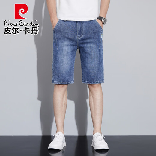 皮尔卡丹（pierre cardin）牛仔短裤男士夏季薄款五分马裤2025新款弹力宽松百搭直筒5分裤子 681蓝色 28
