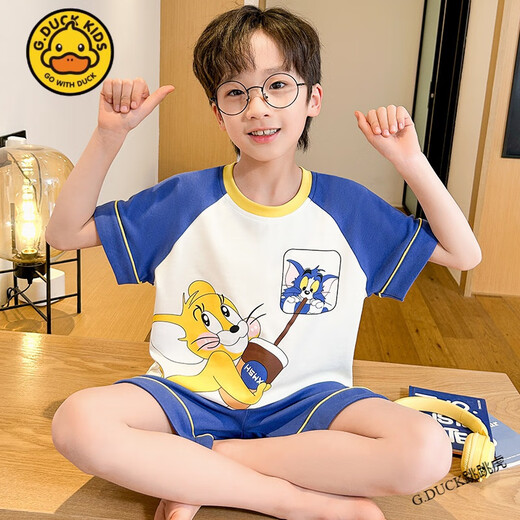 G.DUCKKIDS小黄鸭儿童睡衣男童夏季短袖纯棉薄款猫和老鼠中大童卡通男孩家居 短袖套Z6628#奥特曼 170 14码【建议身高125-135cm】