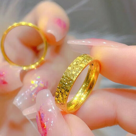 Taijufu pure gold-plated silver-plated crushed ice ring for men and women, fashionable and exquisite commuting style gold live couple ring gift, gold-plated silver-plated crushed ice ring for women, about 0.4 grams of gold