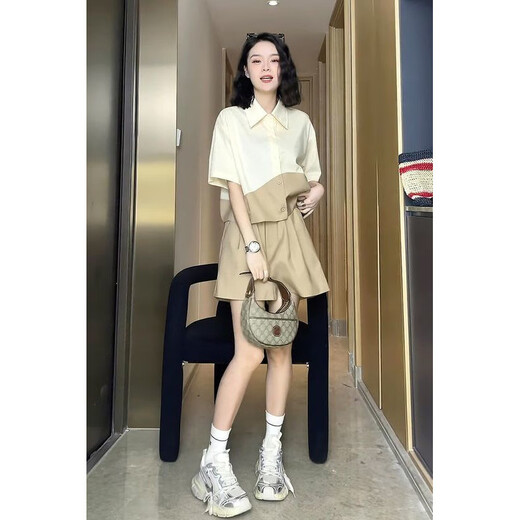 Jingpufei Couleur contrastée Polo à manches courtes Polo Twip Tipy Set Fashion Design Niche Trend 9761 Kaki Two-Pice Set M [Recommandé 100 Jin [Jin est égal à 0,5 kg] en dessous]
