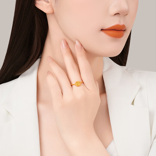 Chao Acer yellow 18K gold small sugar cube citrine ring women's ring ring bracelet gift for girlfriend birthday gift 18K gold crystal ring