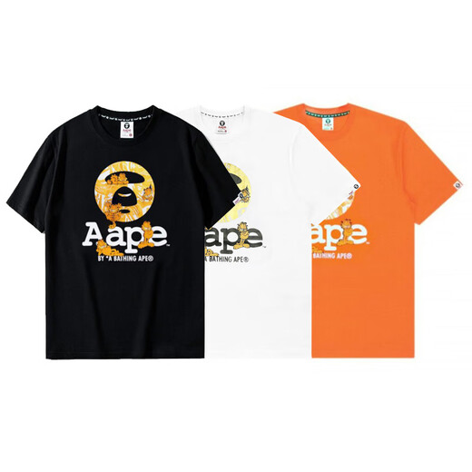 
AAPE short-sleeved ape man camouflage summer cartoon print loose versatile men and women tops, half-sleeved A691 black M