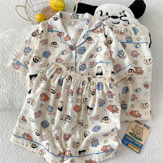 Ziweiqi lindo crayón pijama de algodón shin-yun para mujeres cardigan de verano dibujos animados de ropa para el hogar
