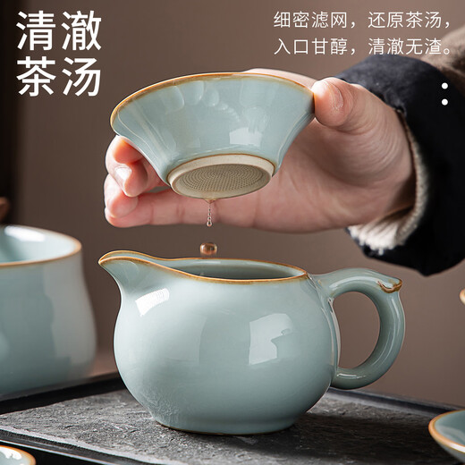 Haofeng 2025 new complete set of Ru kiln tea set household tea making set full set of tea pots and cups to send as souvenirs