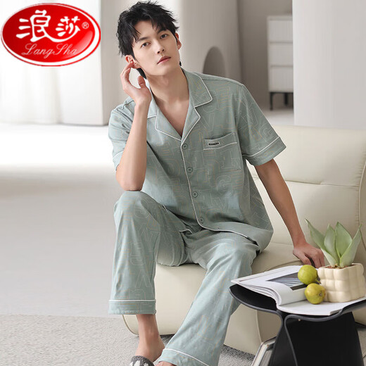 Langsha Pure Cotton Pyjamas Herren Sommer kurzärmelige Hose Strickjacken Hauskleidung Herrenmodische Oberbekleidung Anzug 2025 NEU FT#9856-NSN L