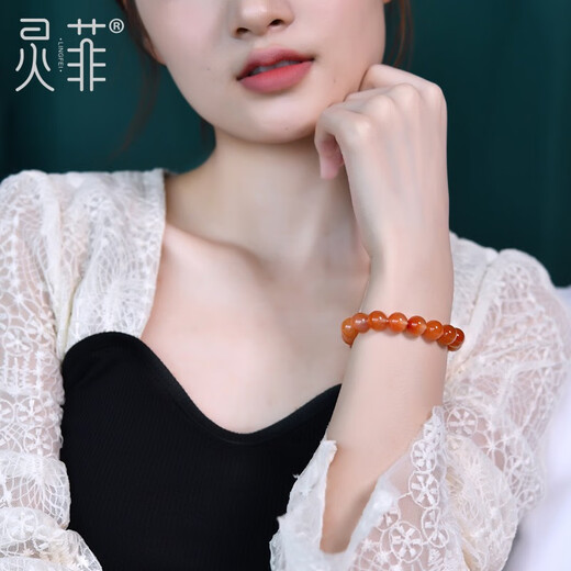 恒久叶无烤色南红玛瑙手串一物一图聚宝盆冰飘南红珠子散珠串珠手链男女 G3881款9.5mm