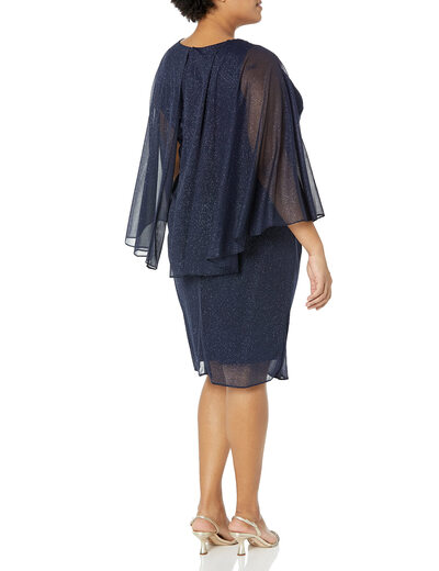 S.L. Fashions Women's Plus Size Bell Sleeve Lace Dress Wedding Dinner Formal Wear Elegant Dark Blue 18 Plus