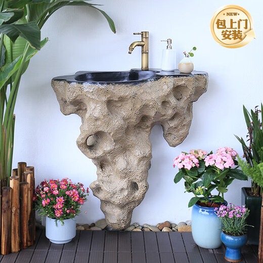 Yushixuan courtyard outdoor washbasin garden B&B washbasin courtyard terrace wall-mounted integrated washbasin outdoor imitation stone Yingshan washbasin (without faucet)