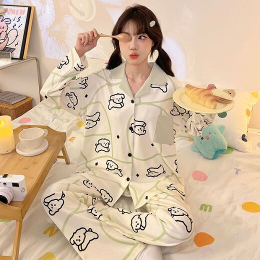 COLORFUL GEMS imitation cotton pajamas for women long-sleeved cartoon cute home clothes for outdoor wear Guangzhou Thirteen D6173 170 M