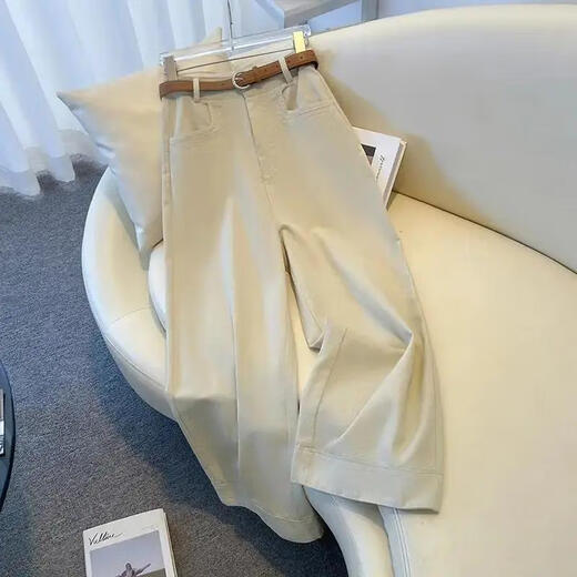 
FHHUABD high waist wide-leg jeans for women, narrow version wide-leg trousers straight drooping white pants summer thin style nine-point 9901# off-white nine-point trousers 26 Suggested 80-90Jin [Jin equals 0.5 kg]