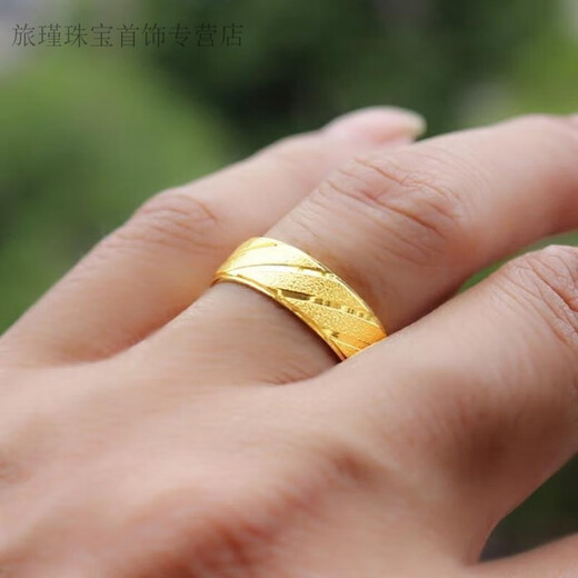 CAMPUSKINGLY Old Phoenix 999 gold simple men's and women's ring ring ring large wide frosted pattern personality simple European size 22 (recommended for boys with thick fingers) Same
