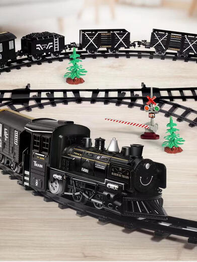 
Simulated high-speed rail parking lot children's long electric train set track alloy steam train model toy B retro train 13575 + with 3 carriages + duplex official standard