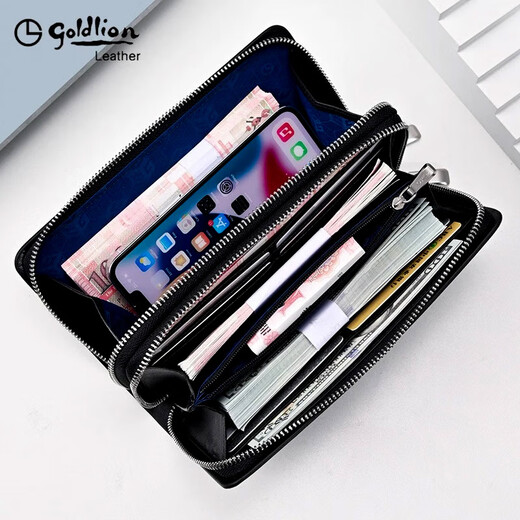 Goldlion wallet men's long wallet double zipper large capacity handbag men 2025 new fashion clutch men's coin wallet double zipper large capacity