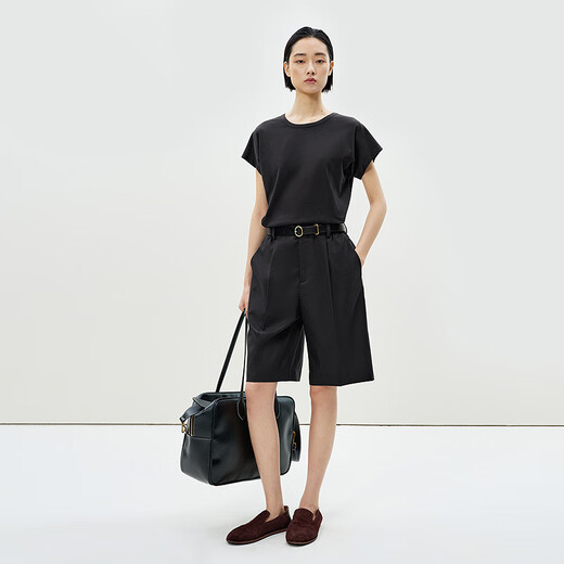 
LESS [Same Model in Shopping Mall/Xun Series] 2025 Summer New Style Casual Commuter Straight Mid-Pants 2P4E12370 001 Black M