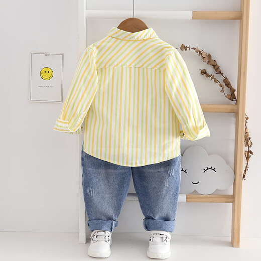 Mumuwu (mumuwu) 2025 new spring and summer boys striped shirt tops baby boy jacket 1-15 years old children summer thin lining yellow and green stripes 90 size 4 recommended height 80-85cm23Jin Jin is equal to about 0.5 kg