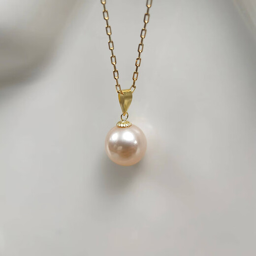 Fat Donglai same style DL 1998 pearl pendant single 18K gold Aurora freshwater seedless necklace perfect round orange pink ++ silver chain 7-8mm