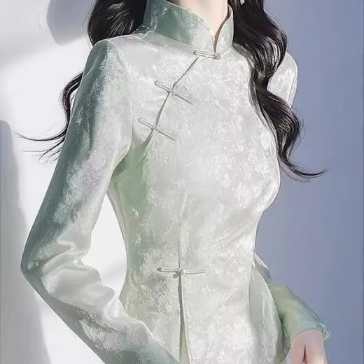 冠贸裴紫色缎面新中式盘扣衬衣女 紫色 4839 M