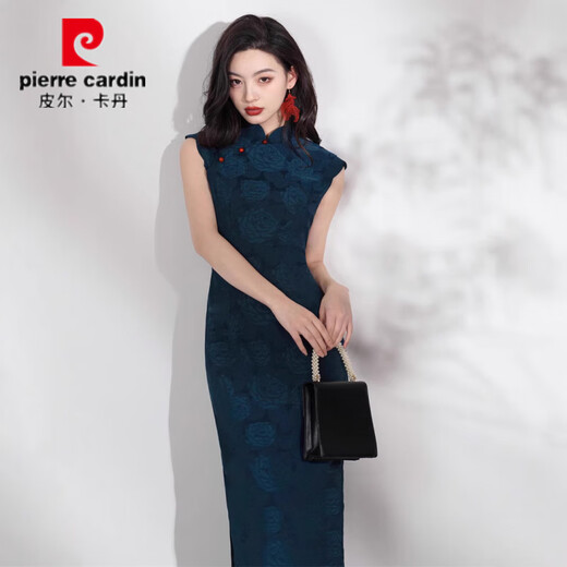 Piercadan Blue Jacquard Elegant Cheongsam 2025 Old Shanghai Modified Retro Republic of China China Long Young High-Und Robe Summer Z6624 Navy Blue S