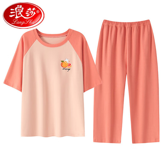 浪莎自带胸垫睡衣女士夏季薄款纯棉短袖七分裤套装可爱外穿家居服套装 带胸垫679巴比熊短袖七分裤 XXXL码130-150斤左右 均码
