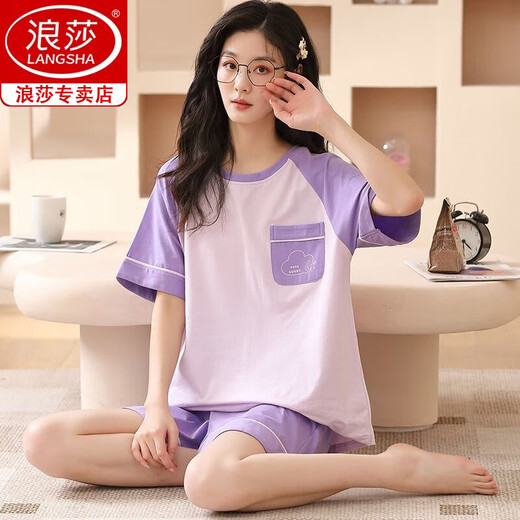 浪莎冰丝睡衣女夏季短袖2025年新款韩版可爱夏天薄款可外穿家居服套装 6630# M 【推荐80-95斤】