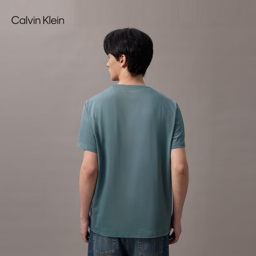 Calvin KleinJeans25春夏男士休闲通勤ck字母印花纯棉针织短袖T恤4RB831G CKM-灰绿 XL